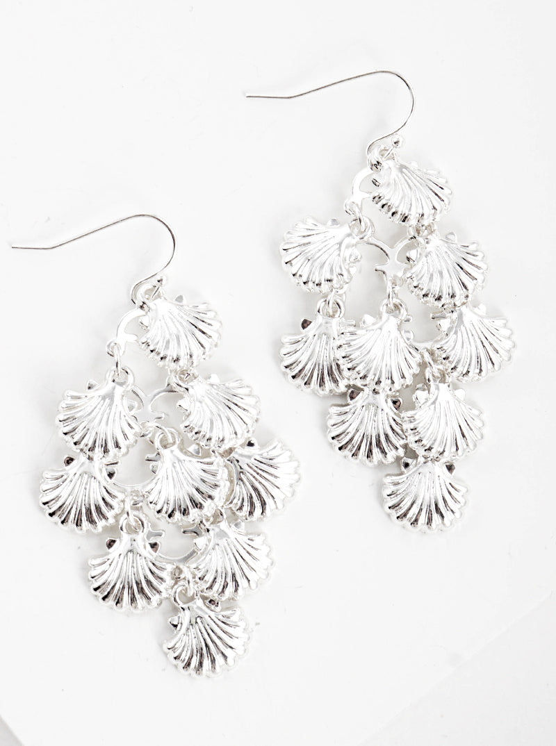 Metal Seashell Cluster Dangle Drop Earrings