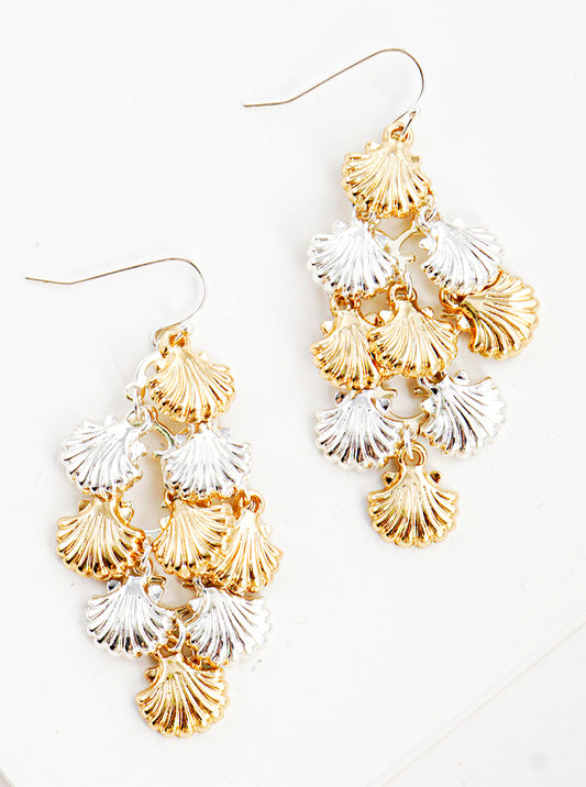 Metal Seashell Cluster Dangle Drop Earrings