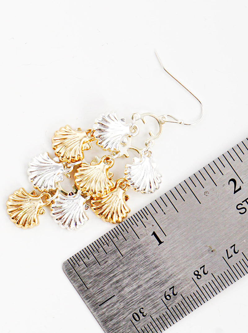 Metal Seashell Cluster Dangle Drop Earrings