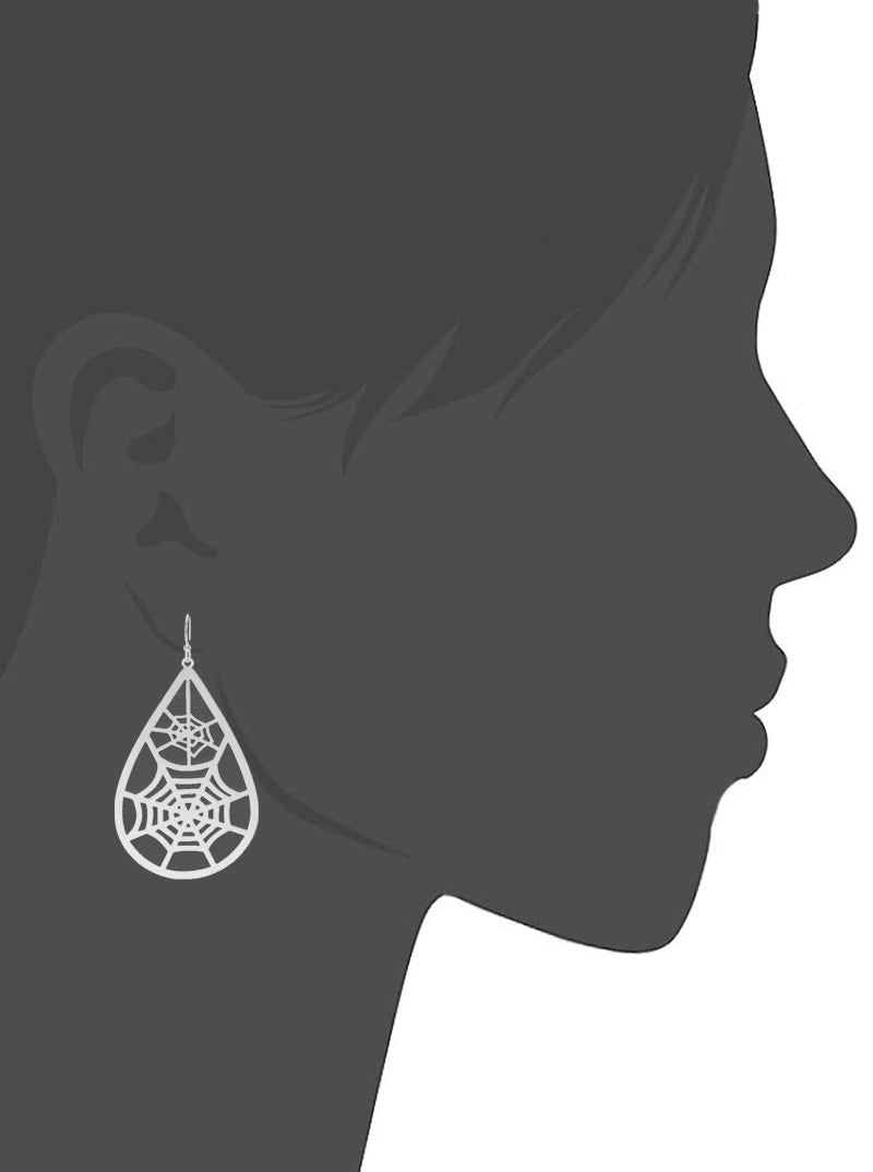 Metal Spider Web Cut Out Teardrop Halloween Theme Dangle Drop Earrings