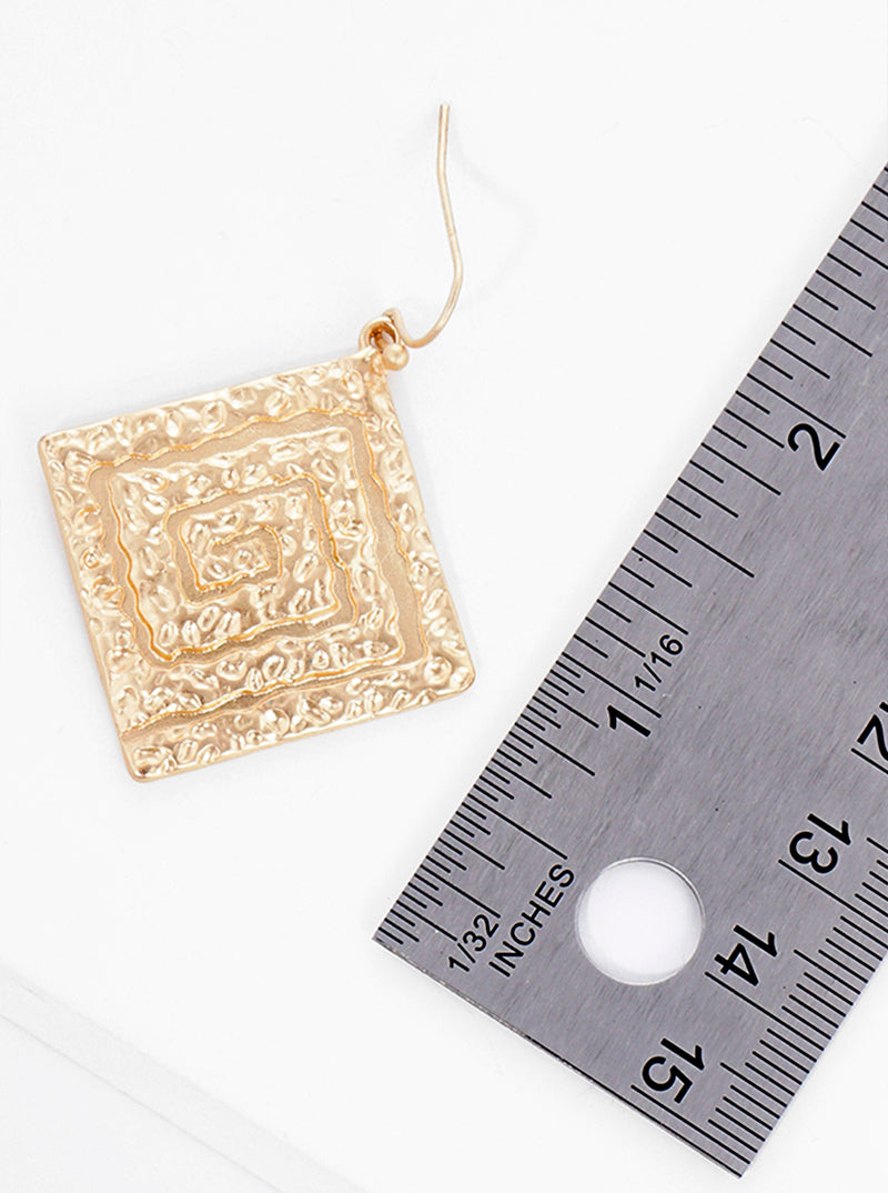 Metal Spiral Textured Rhombus Shape Dangle Drop Earrings