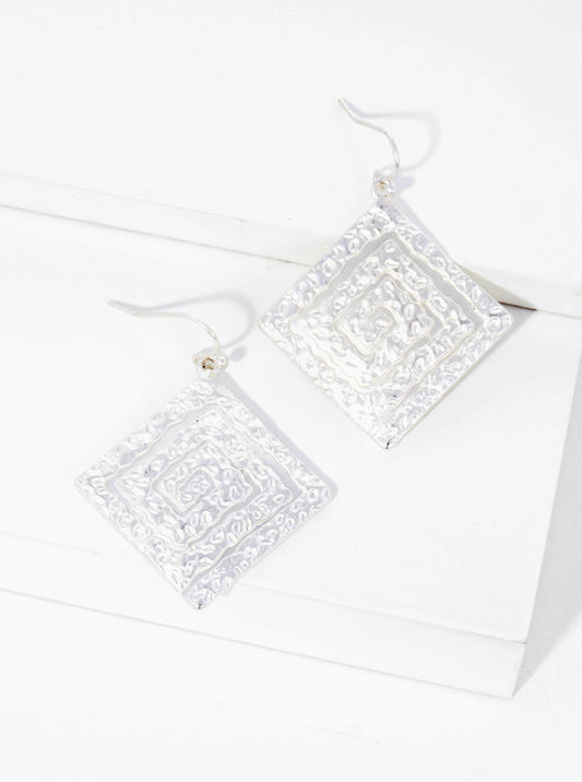 Metal Spiral Textured Rhombus Shape Dangle Drop Earrings