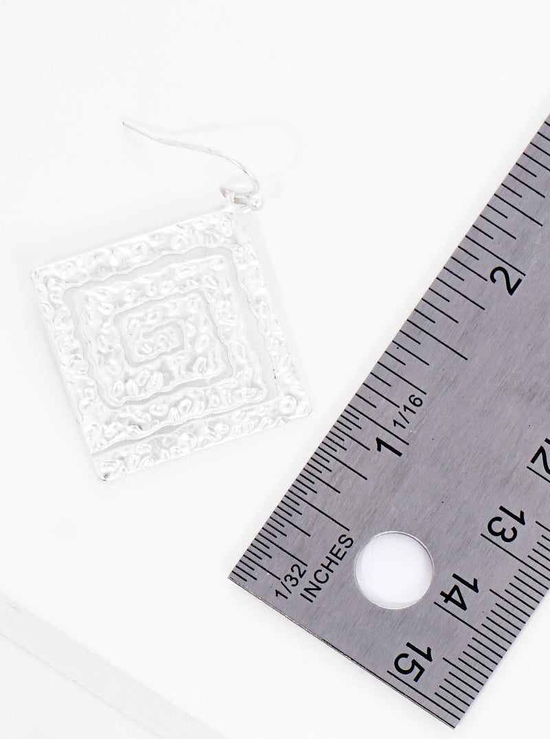 Metal Spiral Textured Rhombus Shape Dangle Drop Earrings