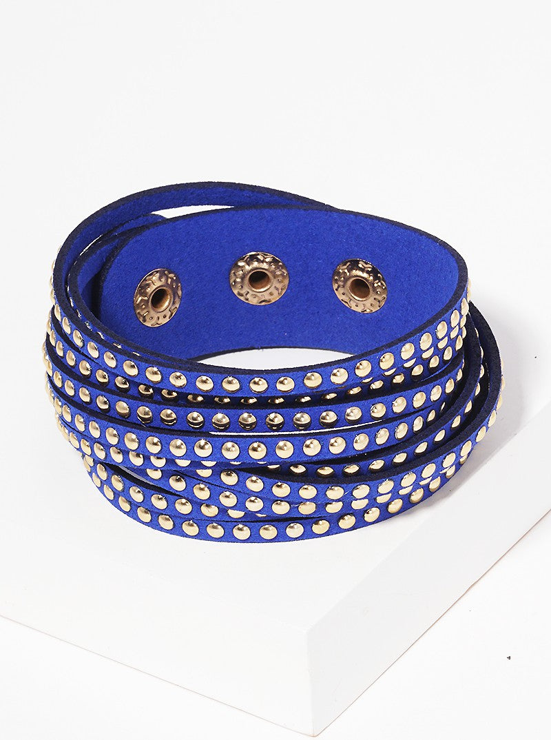 Metal Studded Leatherette Wrap Bracelet