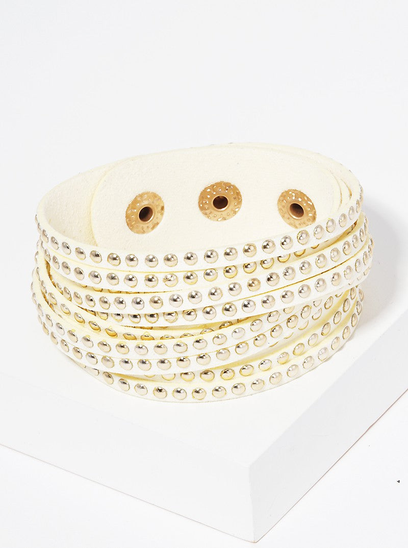 Metal Studded Leatherette Wrap Bracelet