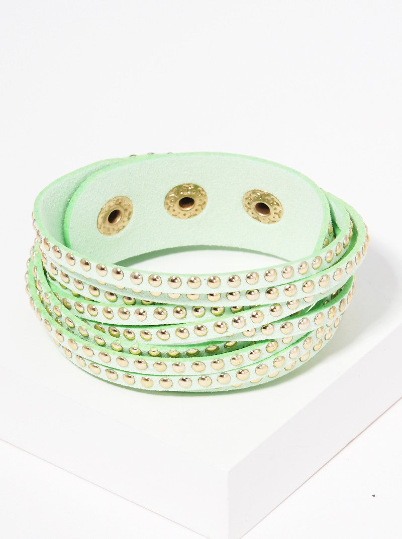 Metal Studded Leatherette Wrap Bracelet