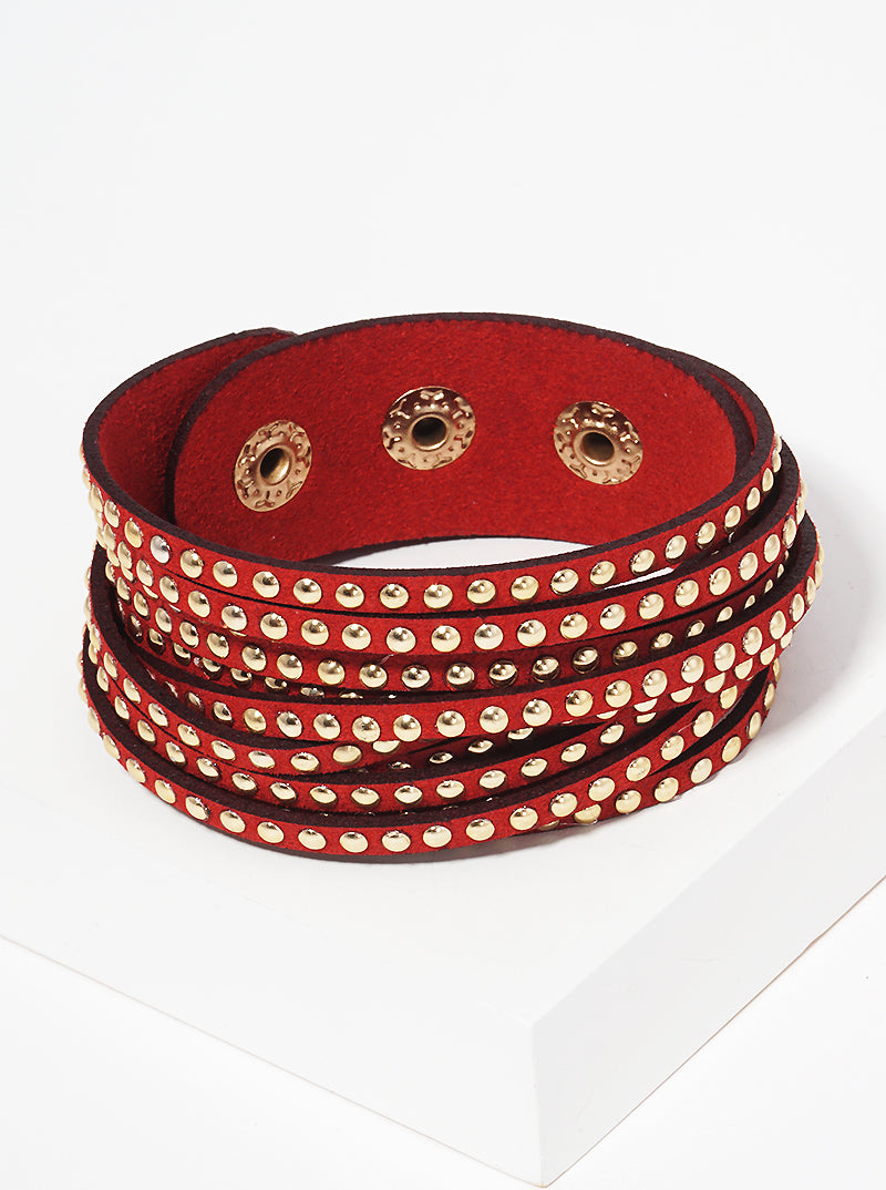 Metal Studded Leatherette Wrap Bracelet