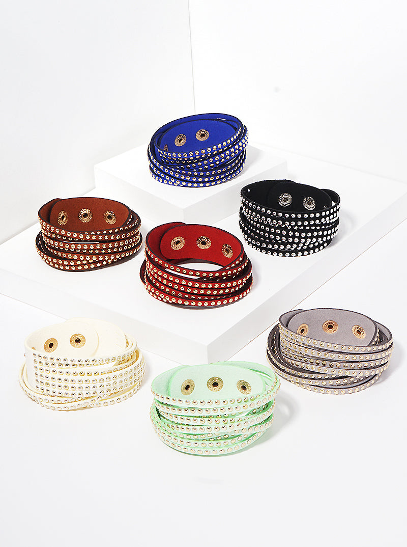 Metal Studded Leatherette Wrap Bracelet