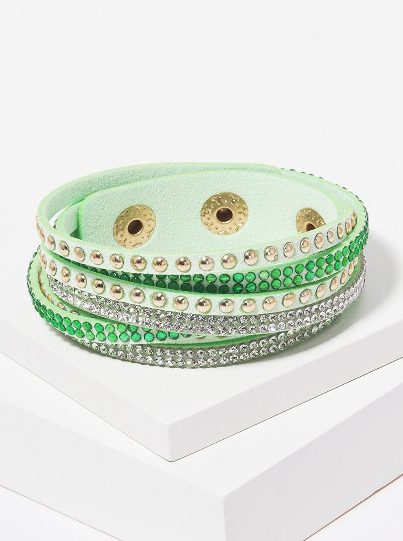 Metal Studded Leatherette Wrap Bracelet