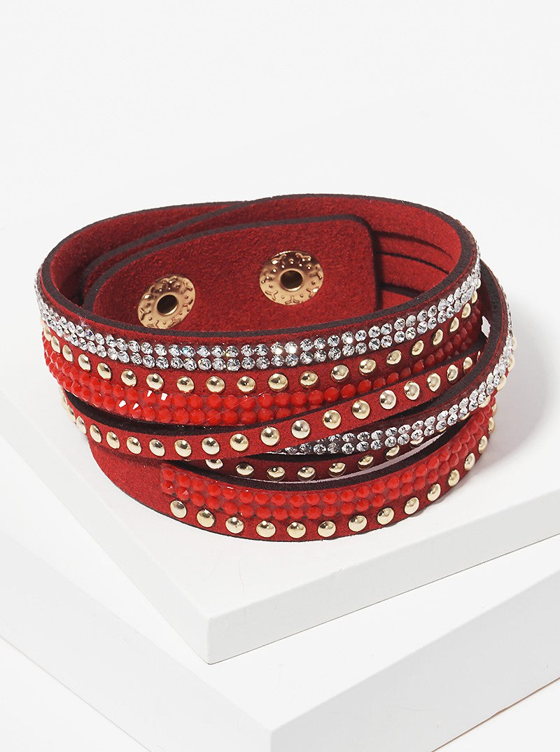 Metal Studded Leatherette Wrap Bracelet