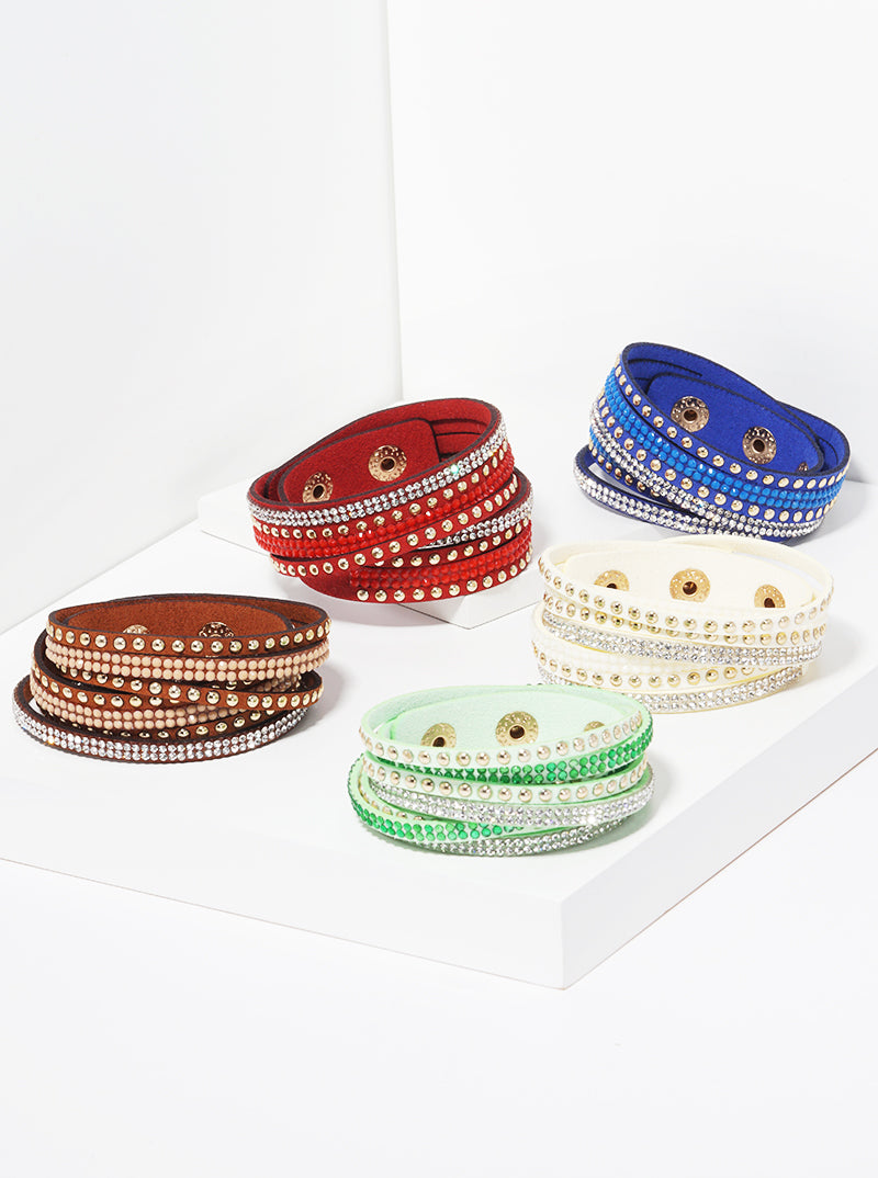 Metal Studded Leatherette Wrap Bracelet