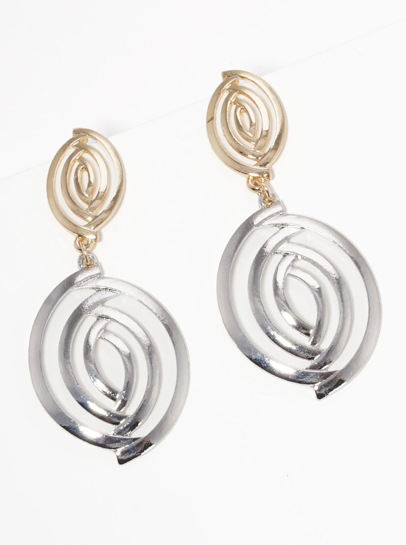 Metal Swirl Spiral Post Drop Earrings