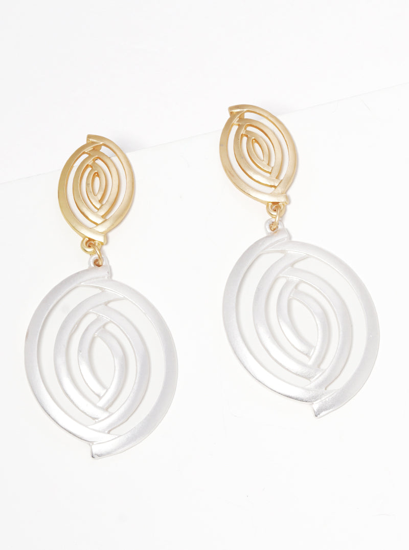 Metal Swirl Spiral Post Drop Earrings