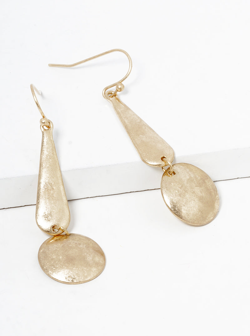 Metal Teardrop Round Disc Drop Lightweight Earrings
