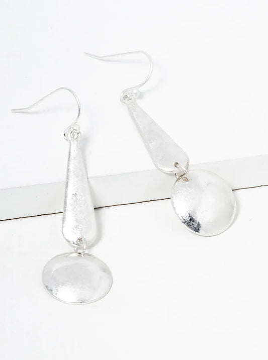 Metal Teardrop Round Disc Drop Lightweight Earrings