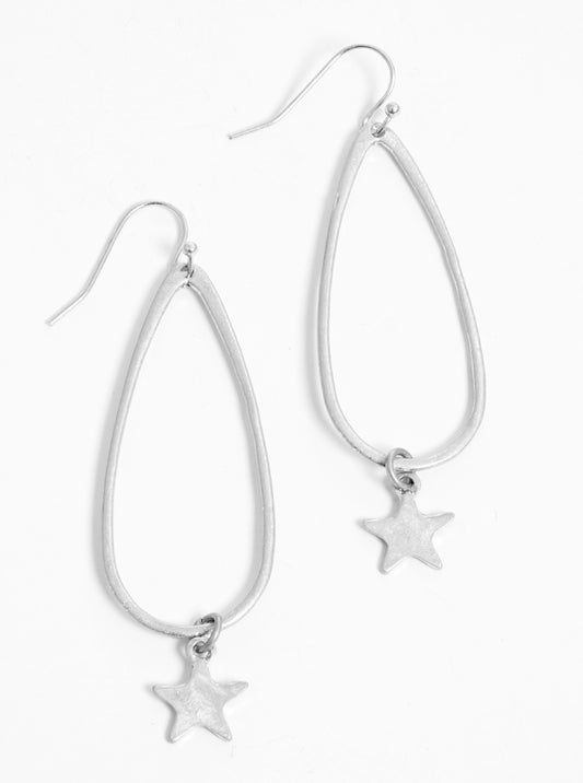 Metal Teardrop With Star Disc Dangle Drop Earrings