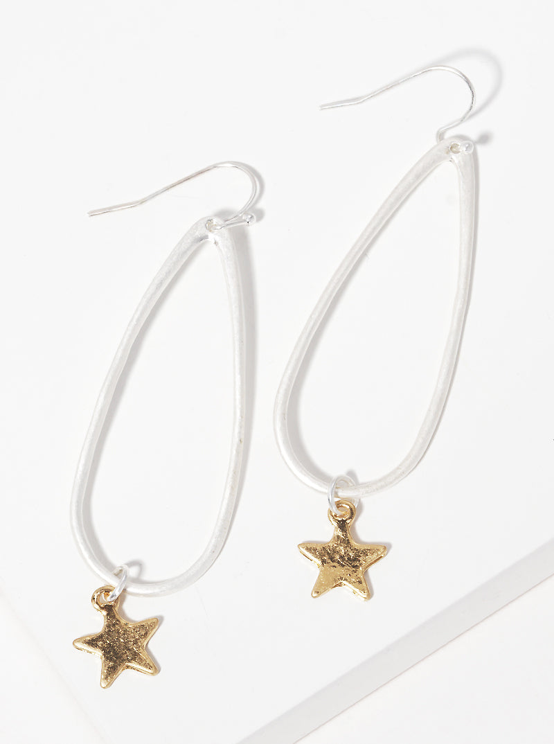 Metal Teardrop With Star Disc Dangle Drop Earrings