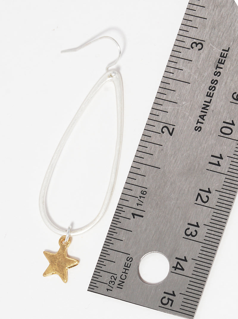 Metal Teardrop With Star Disc Dangle Drop Earrings