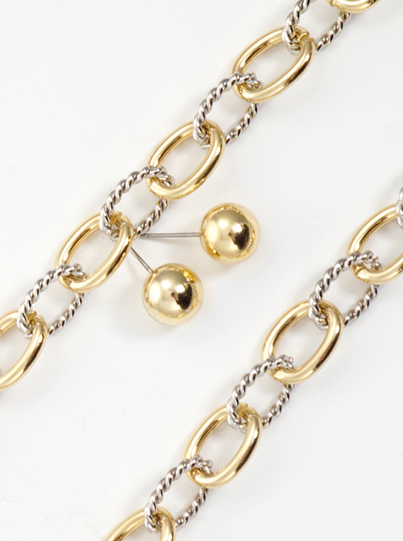 Metal Textured Chunky Chain Set With Earrings Long Necklace