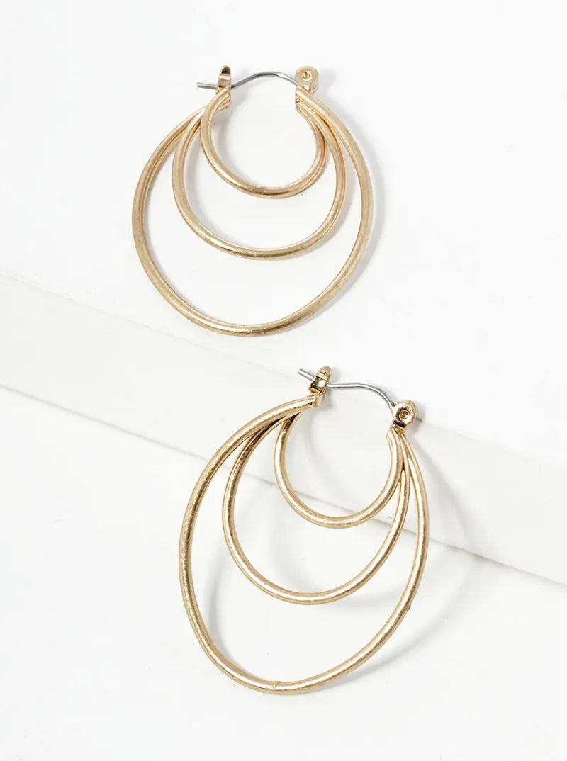 Metal Three Layer Hinged Hoop Earrings