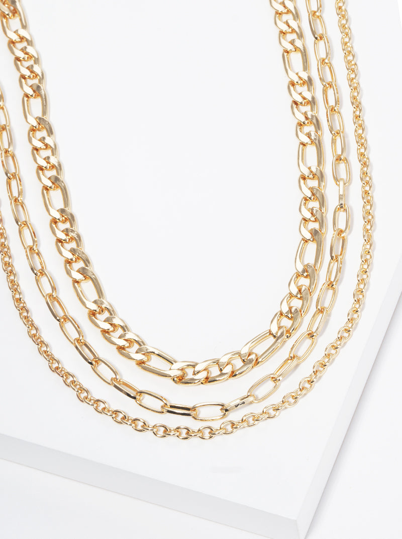 Metal Tri Layered Chain Necklace