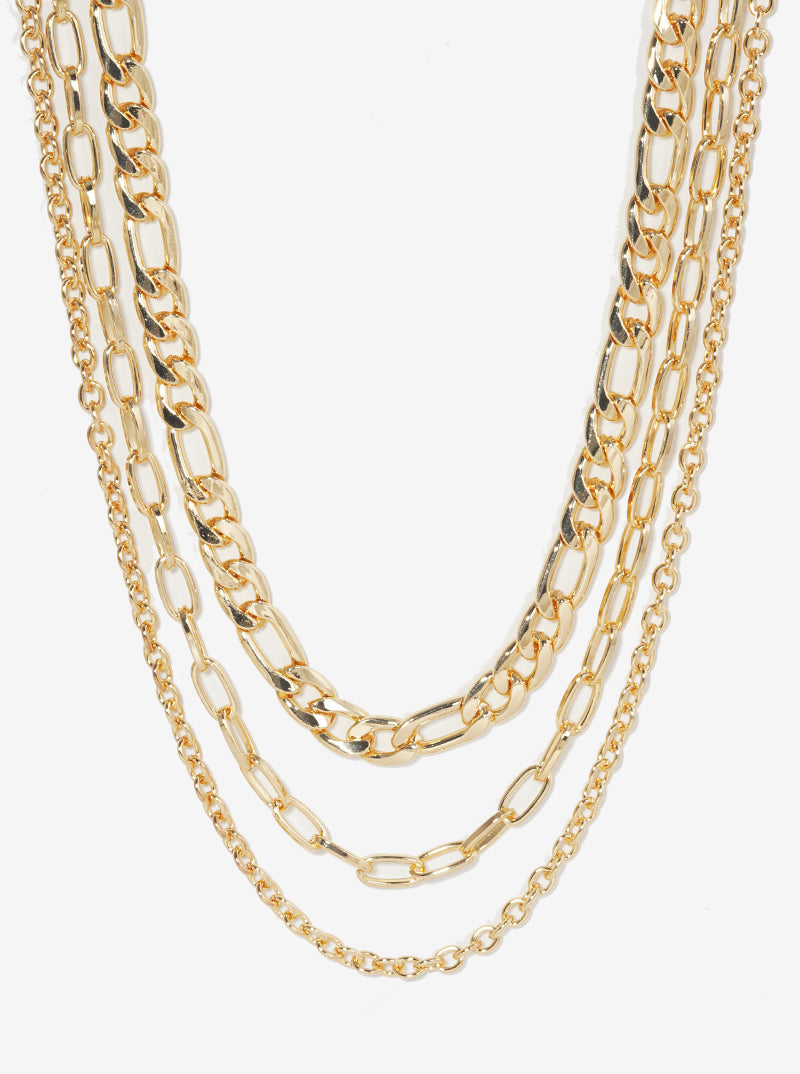 Metal Tri Layered Chain Necklace
