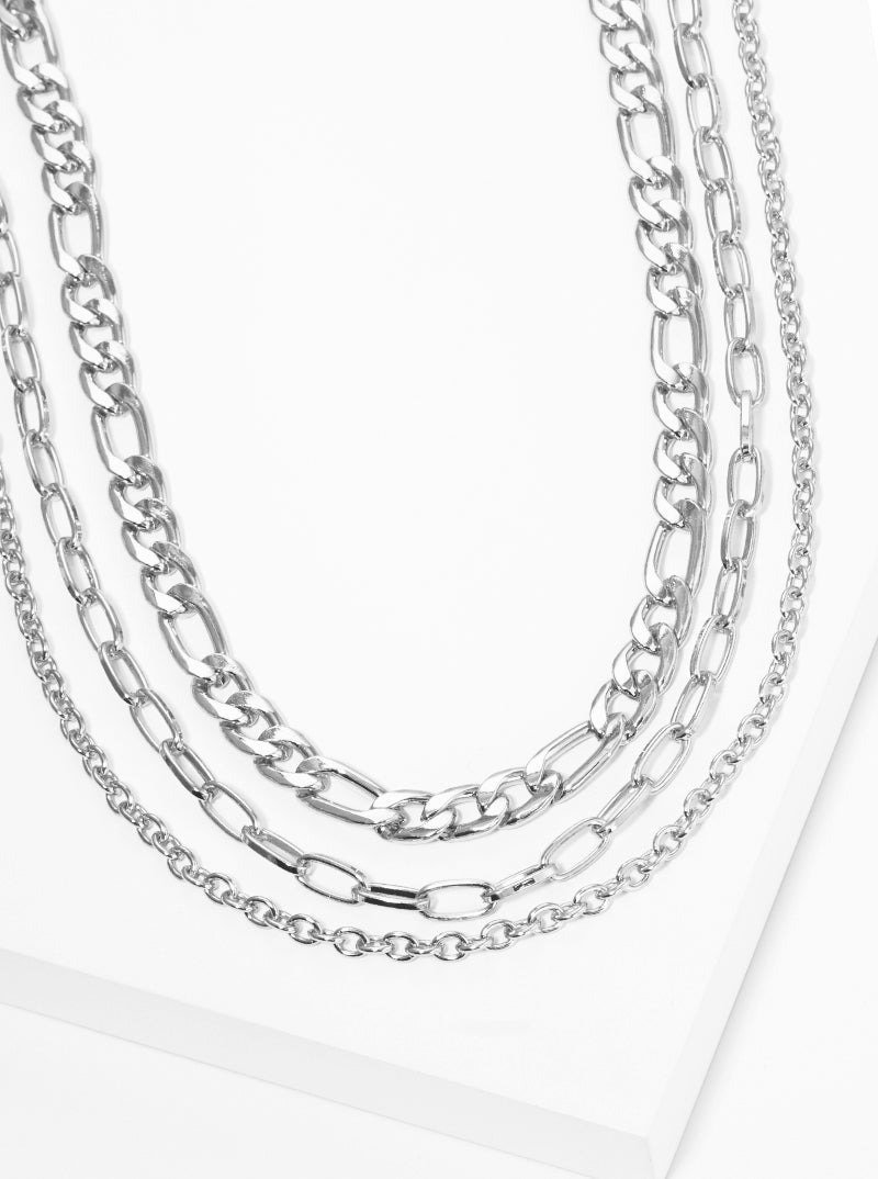 Metal Tri Layered Chain Necklace
