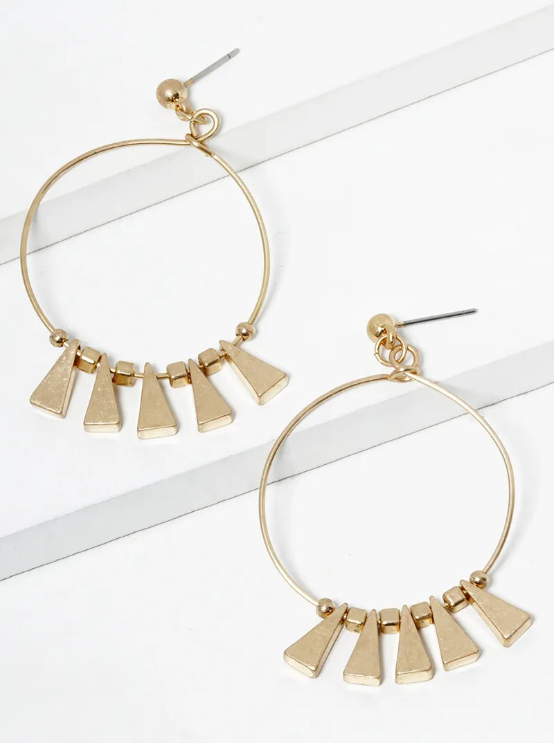Metal Triangle Beads Drop Wire Circle Dangle Post Earrings
