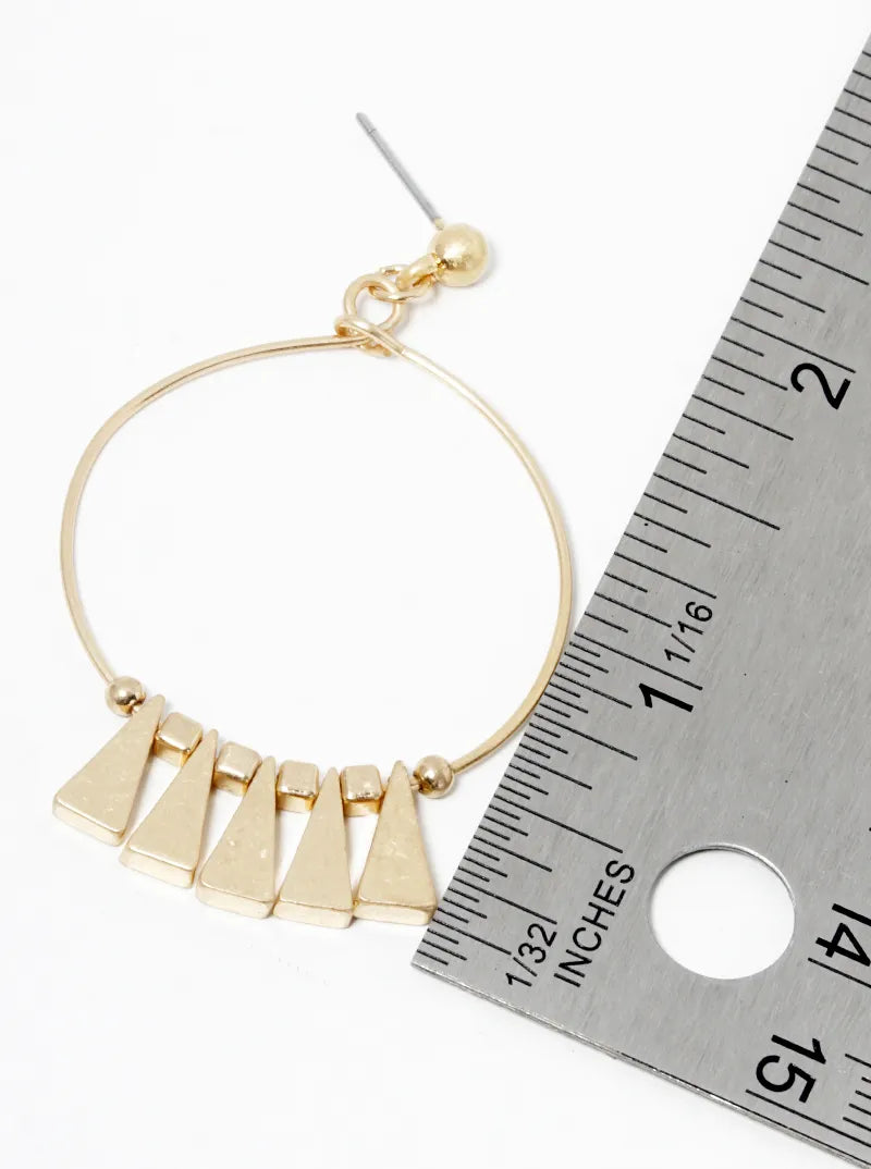 Metal Triangle Beads Drop Wire Circle Dangle Post Earrings