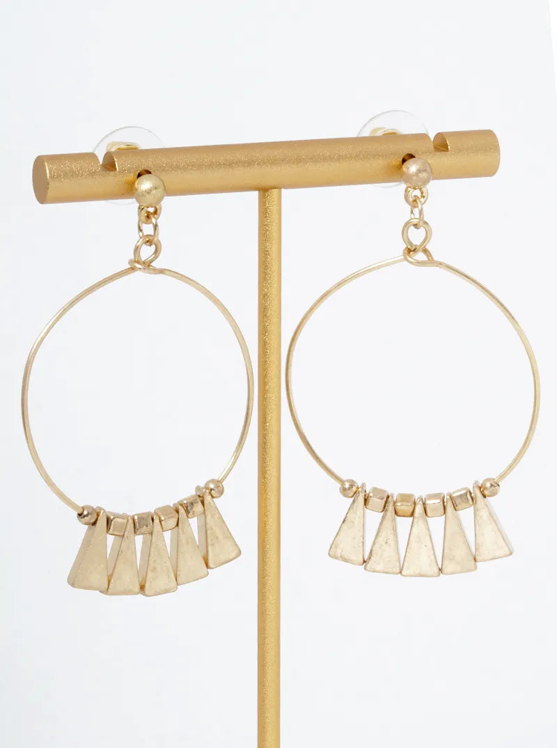 Metal Triangle Beads Drop Wire Circle Dangle Post Earrings