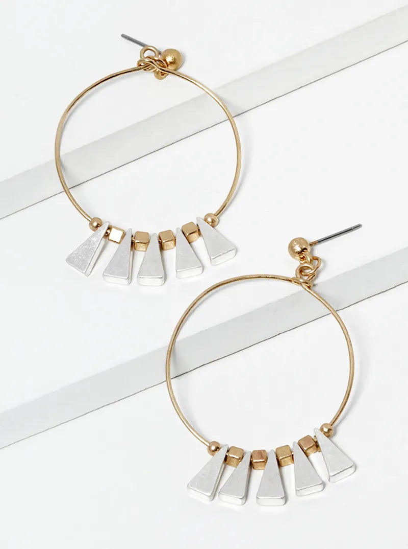 Metal Triangle Beads Drop Wire Circle Dangle Post Earrings