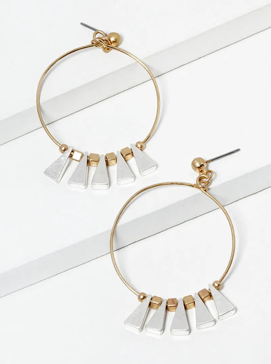 Metal Triangle Beads Drop Wire Circle Dangle Post Earrings