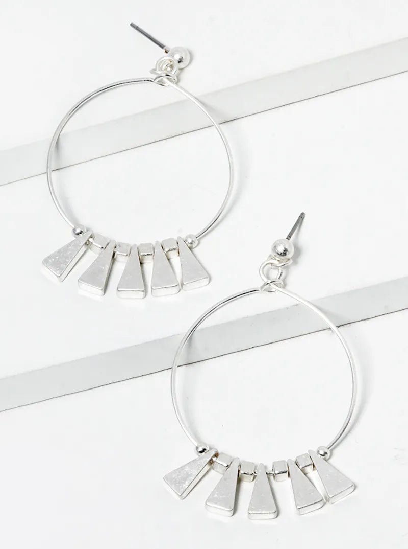 Metal Triangle Beads Drop Wire Circle Dangle Post Earrings