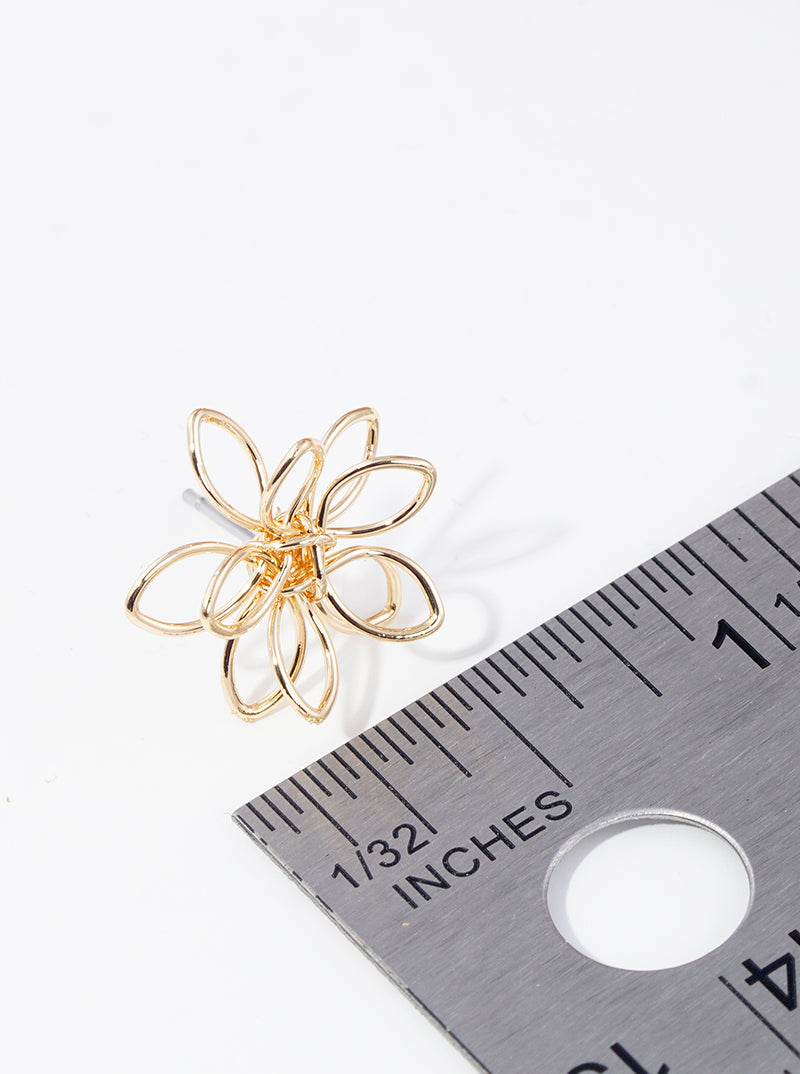Metal Wired Floral Flower Post Stud Earrings