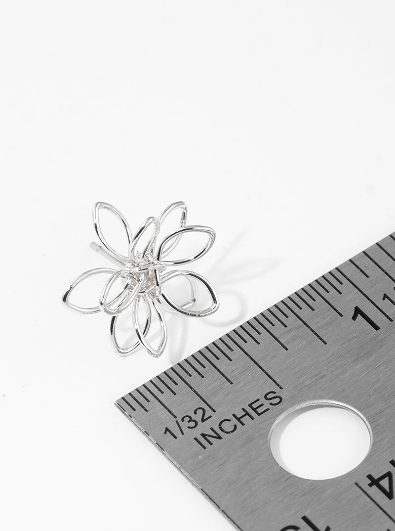 Metal Wired Floral Flower Post Stud Earrings