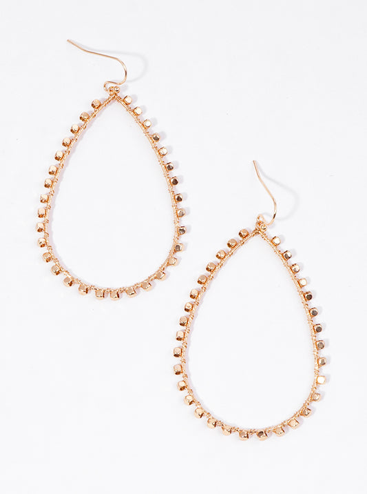 Metallic Bead Wired Teardrop Dangle Drop Earrings