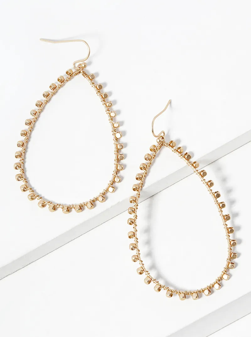 Metallic Bead Wired Teardrop Dangle Drop Earrings