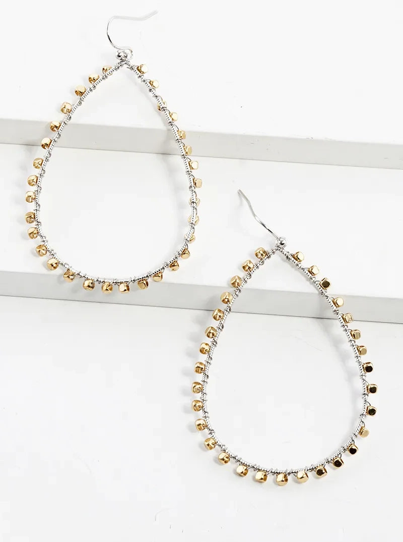 Metallic Bead Wired Teardrop Dangle Drop Earrings