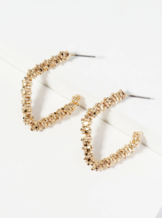 Metallic Beaded 35mm Rhombus Hoop Earrings