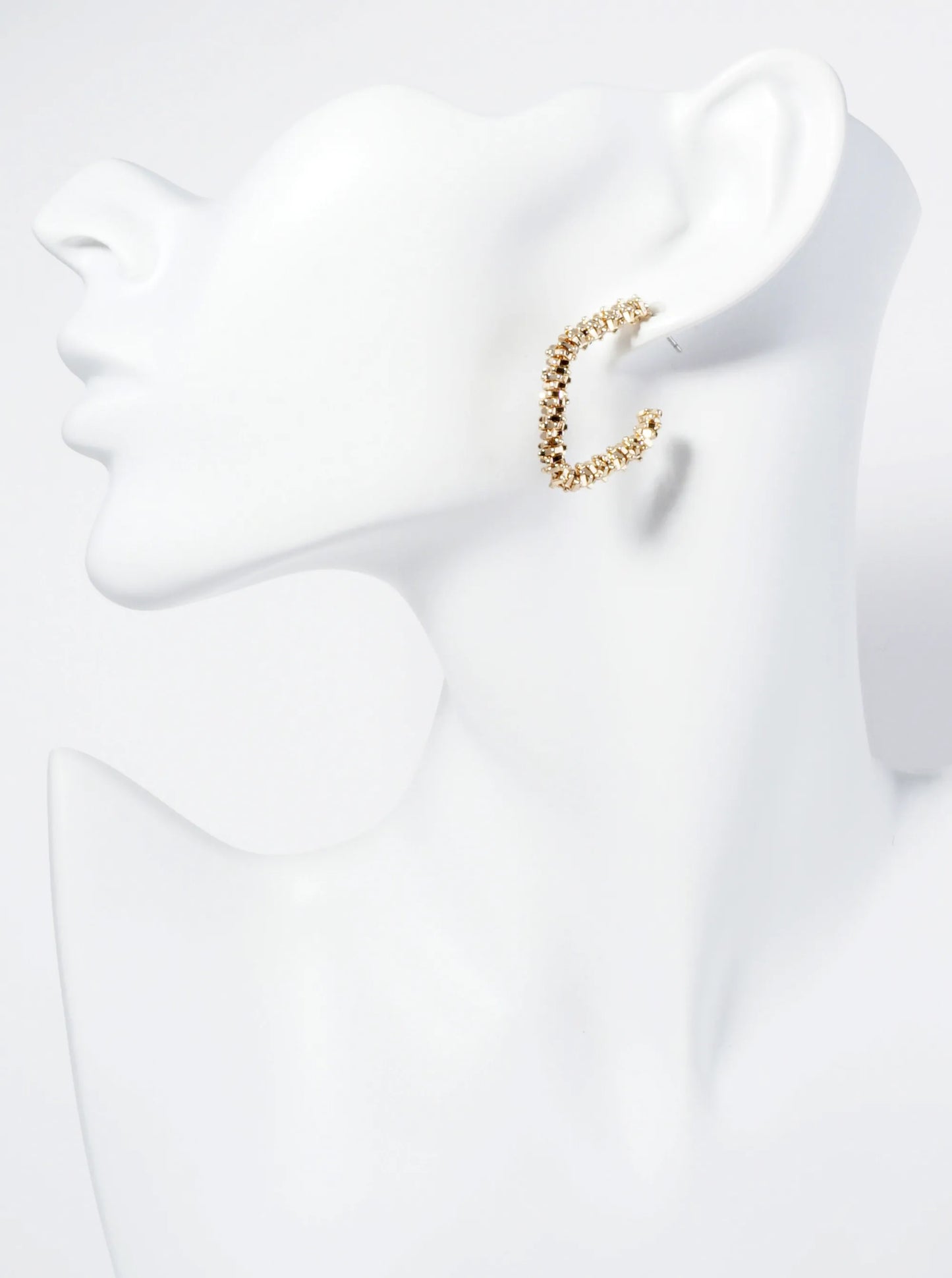 Metallic Beaded 35mm Rhombus Hoop Earrings