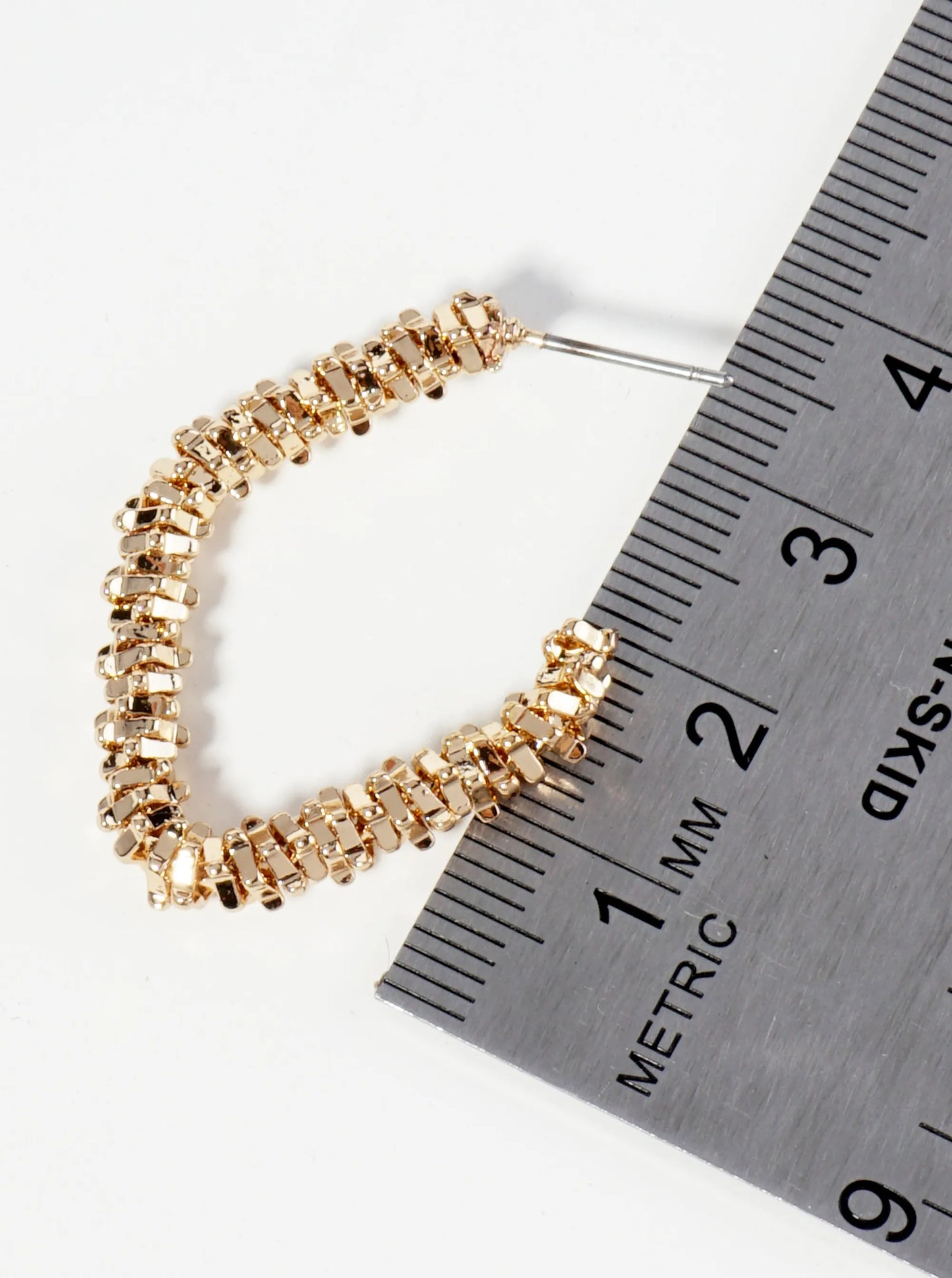 Metallic Beaded 35mm Rhombus Hoop Earrings