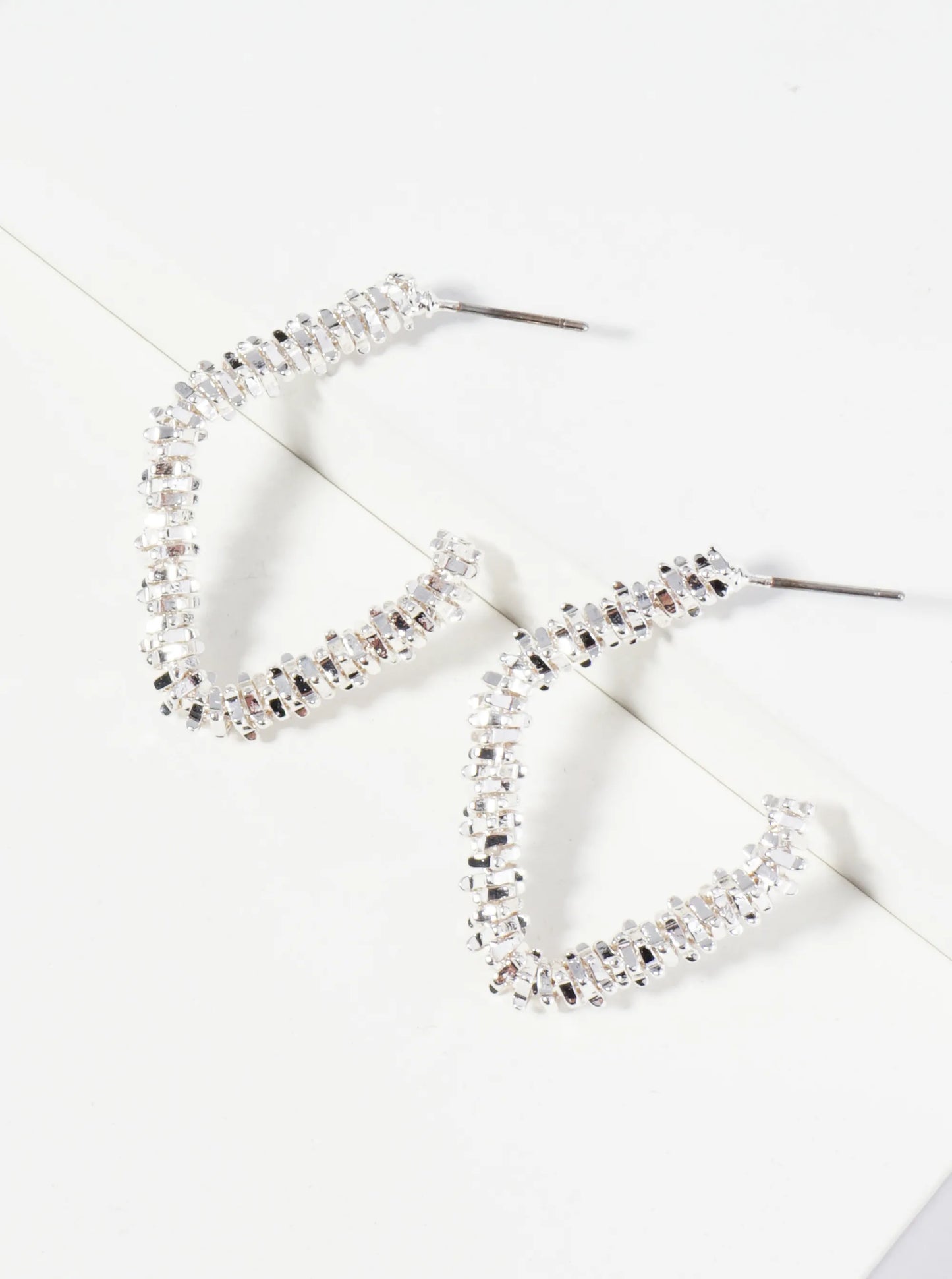 Metallic Beaded 35mm Rhombus Hoop Earrings