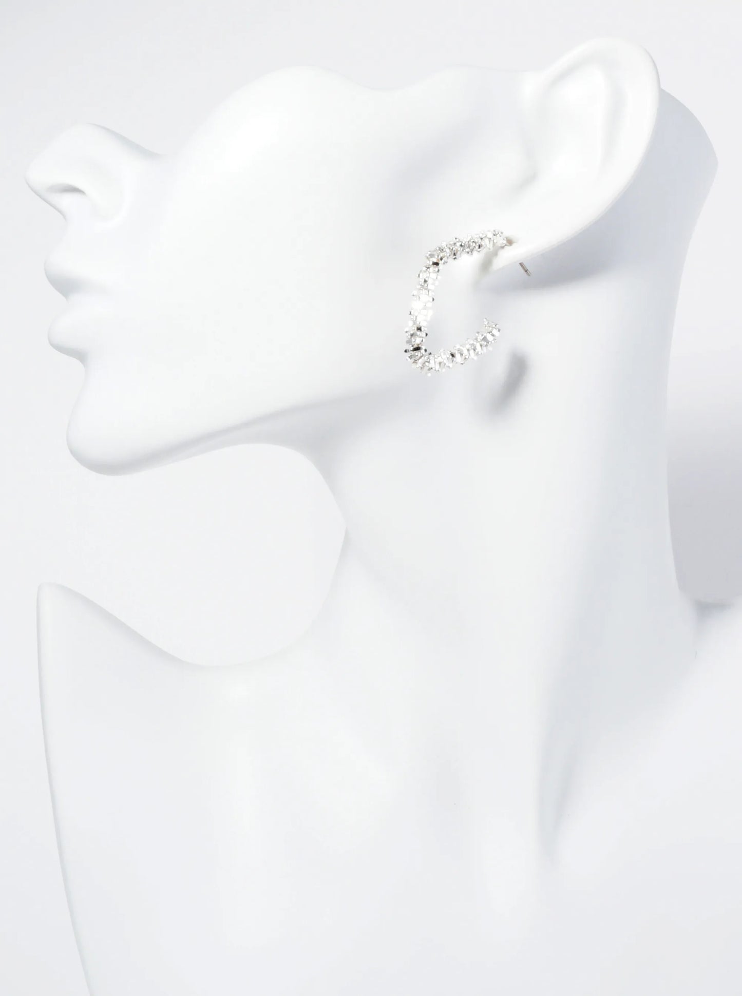 Metallic Beaded 35mm Rhombus Hoop Earrings