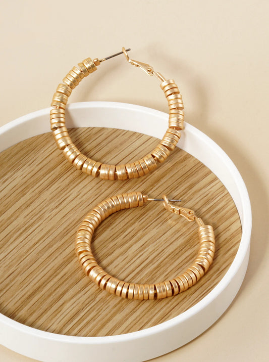 Metallic Beaded 45mm Latch Back Hoop Earrings