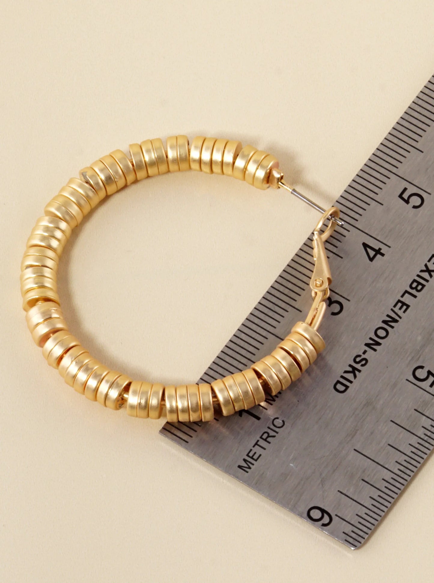 Metallic Beaded 45mm Latch Back Hoop Earrings