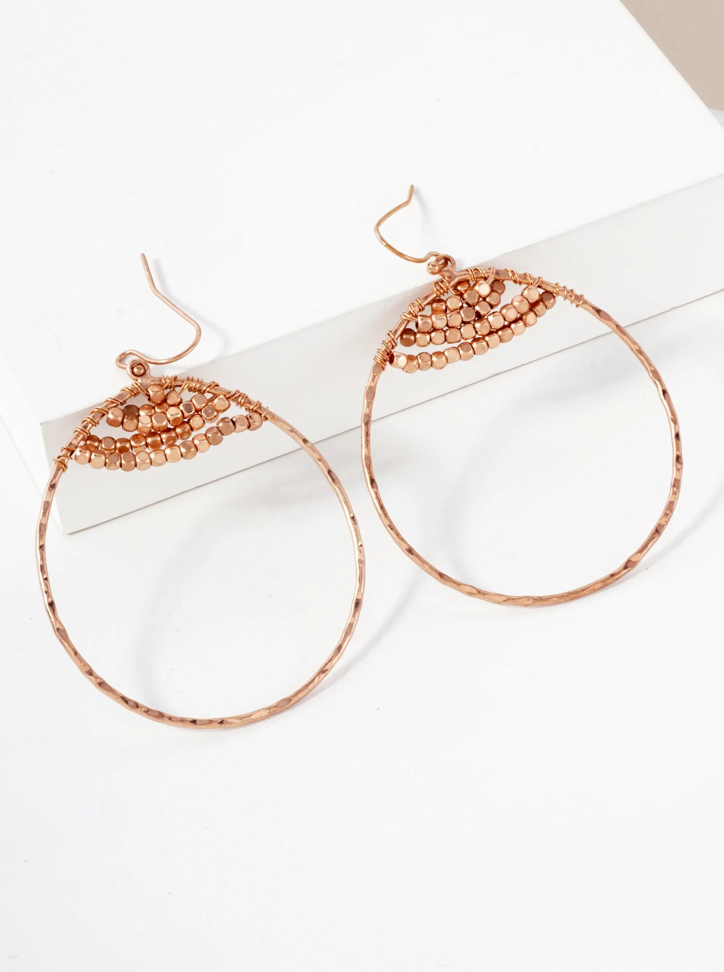 Metallic-Beaded Hammered-Texture Circle Drop Earrings