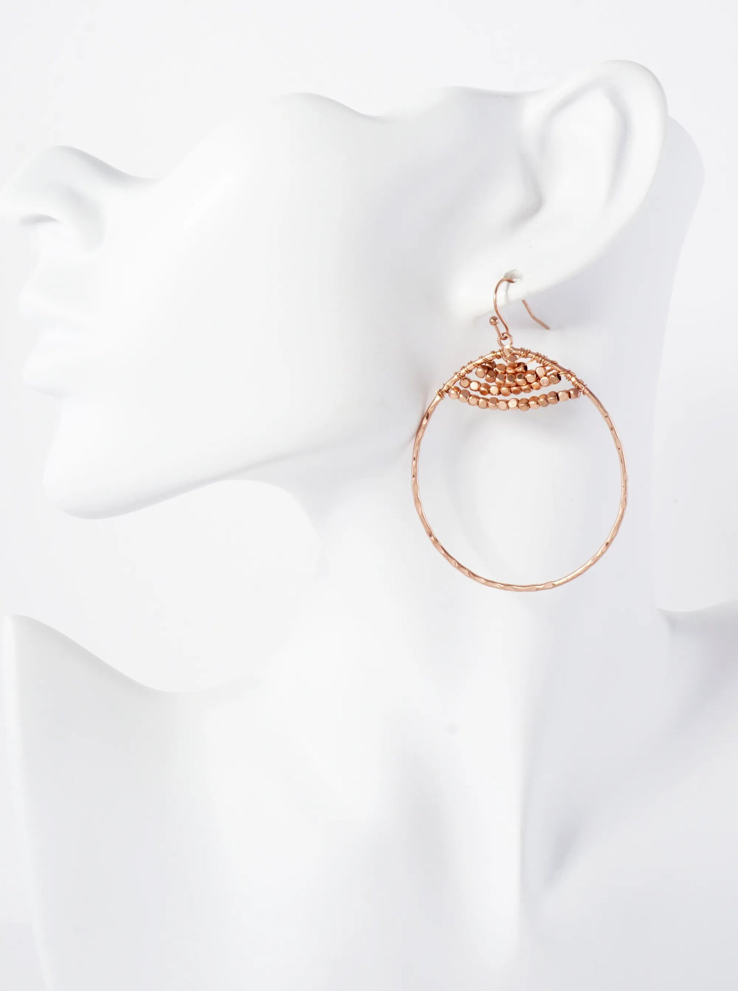 Metallic-Beaded Hammered-Texture Circle Drop Earrings