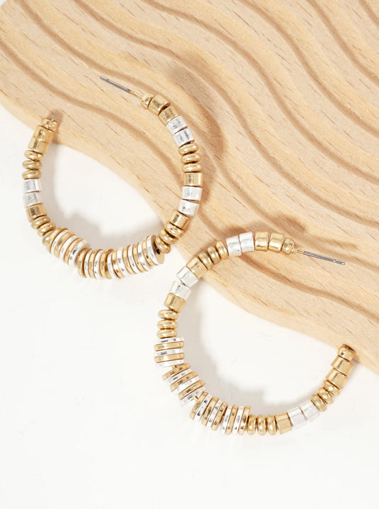 Metallic-Beaded Lightweight 40mm Open Hoop Earrings