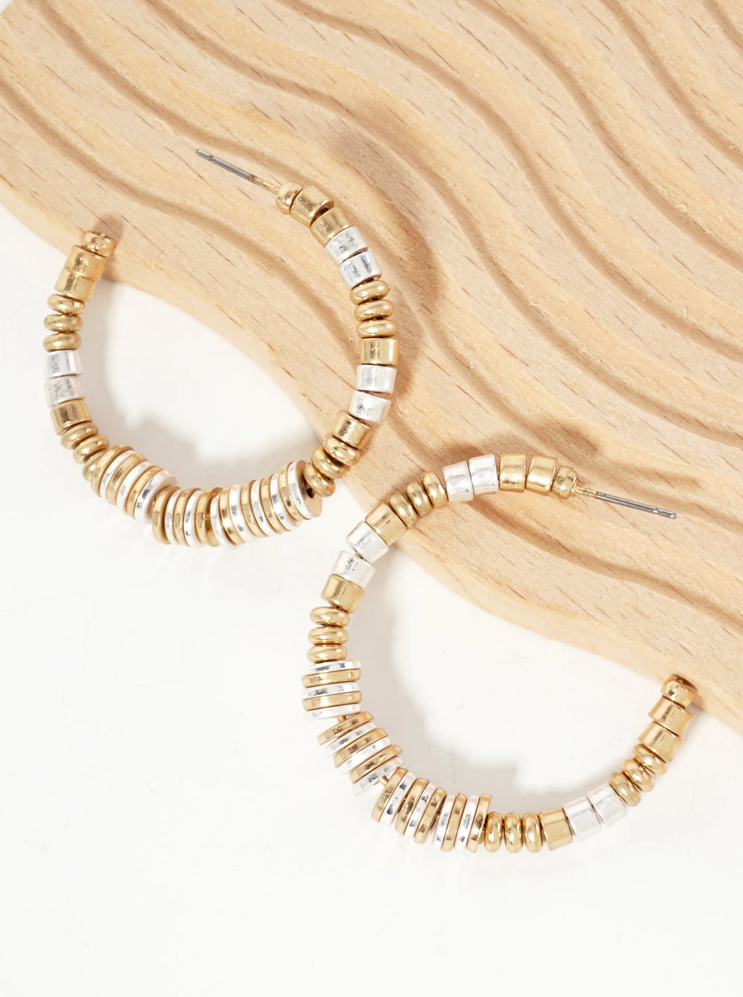 Metallic-Beaded Lightweight 40mm Open Hoop Earrings