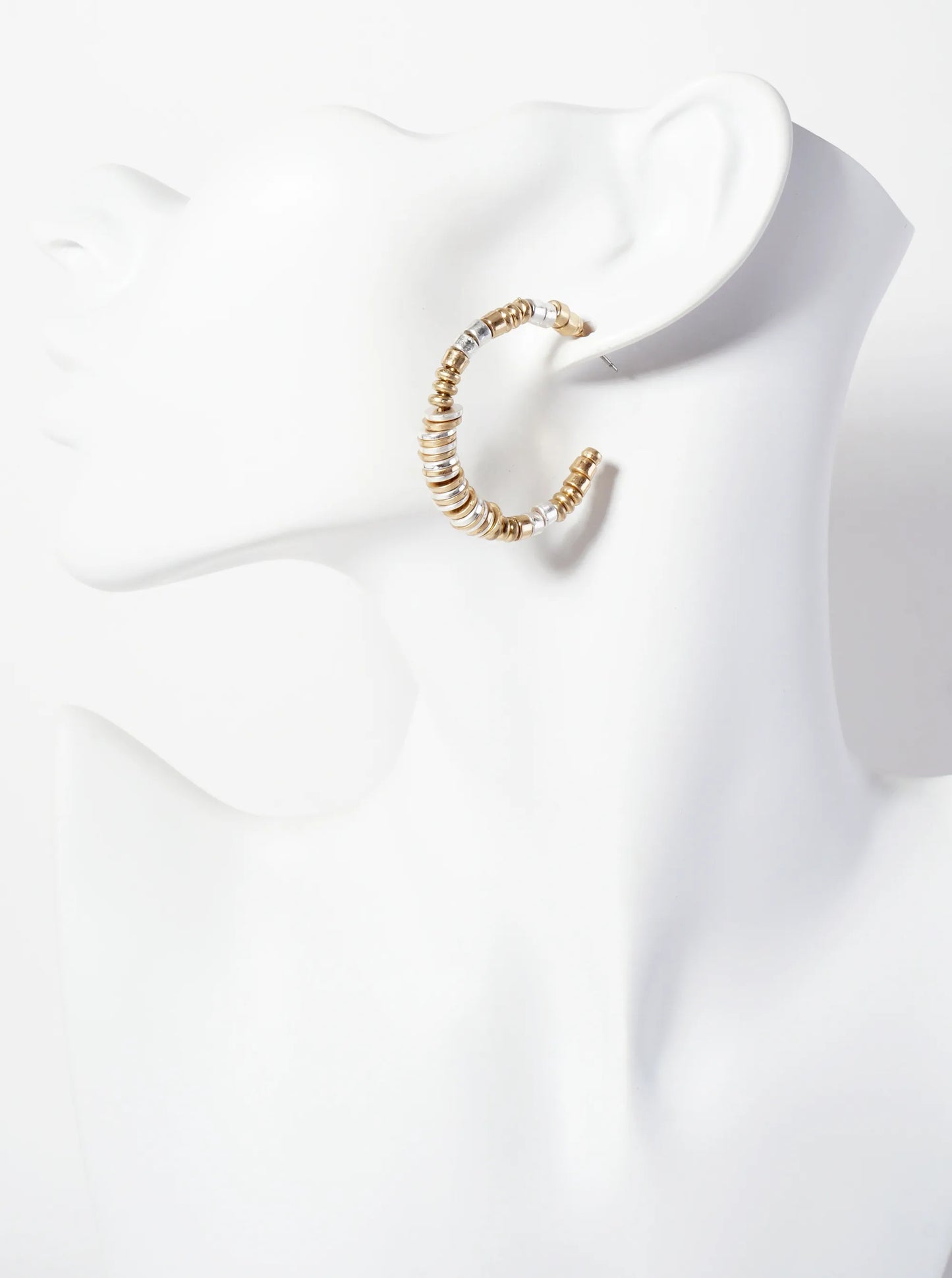 Metallic-Beaded Lightweight 40mm Open Hoop Earrings